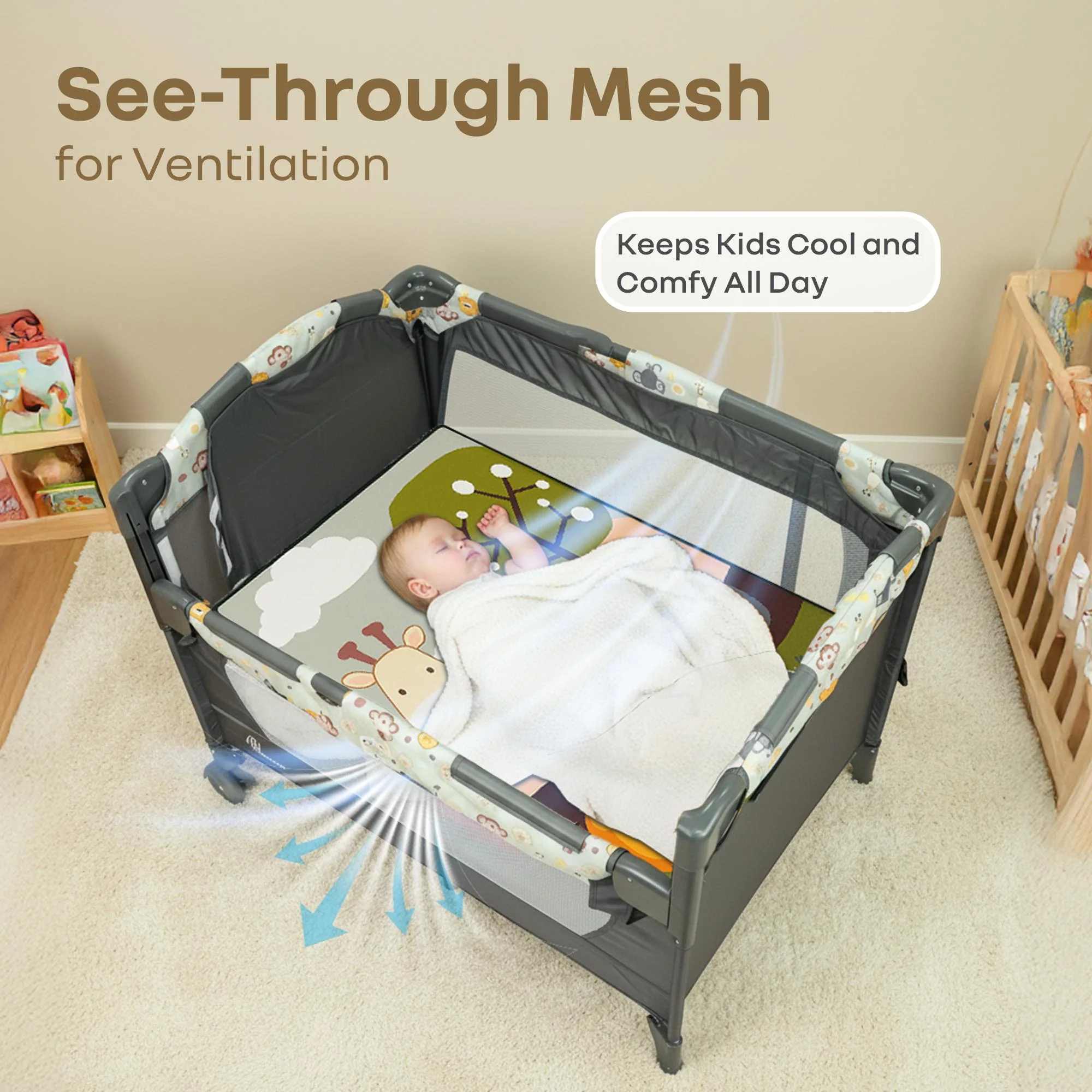 Hide N Seek Bliss Baby Cot - Safe, Cozy & Foldable Cot for Babies 0-3 Years - Black Multi - Image 4