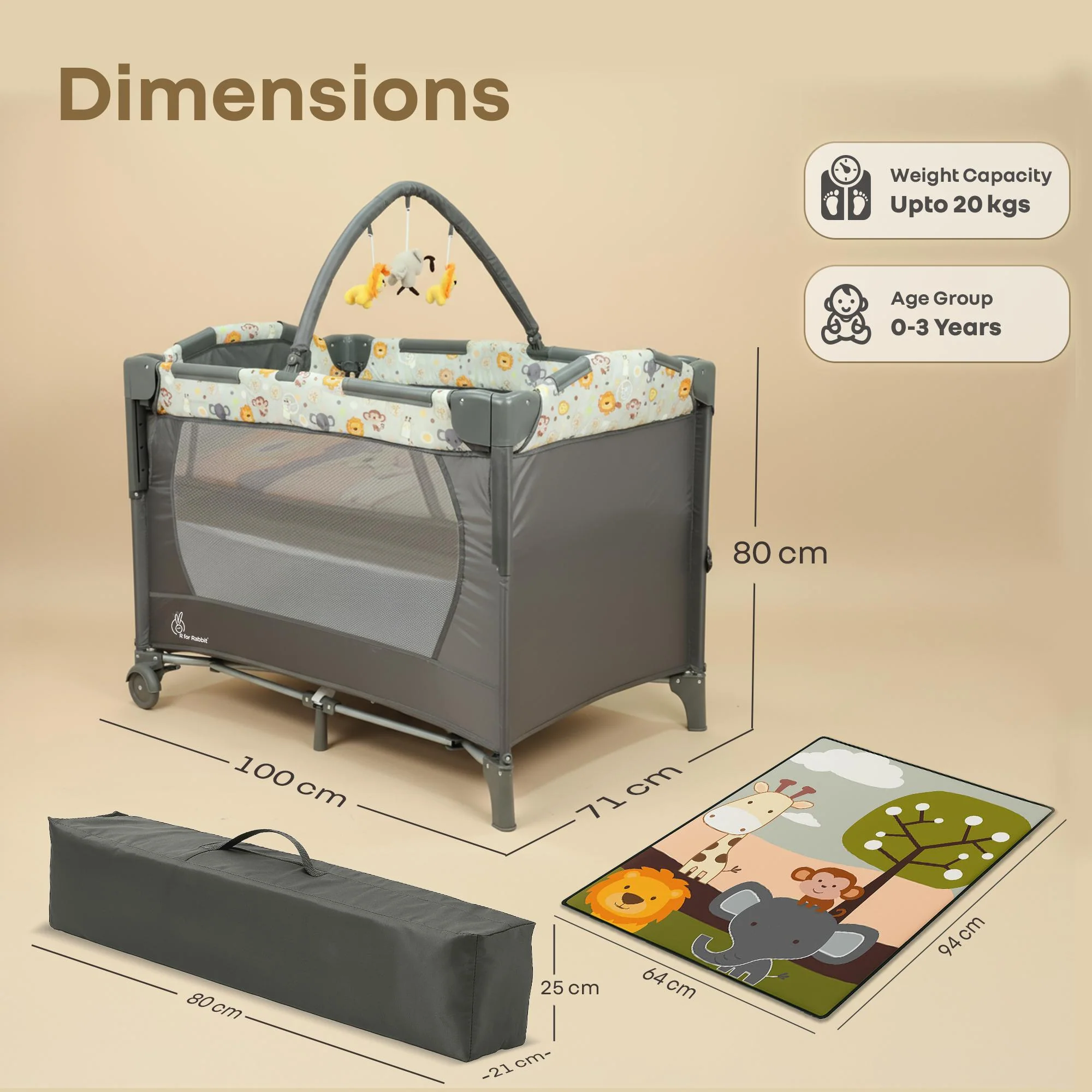 Hide N Seek Bliss Baby Cot - Safe, Cozy & Foldable Cot for Babies 0-3 Years - Black Multi - Image 8