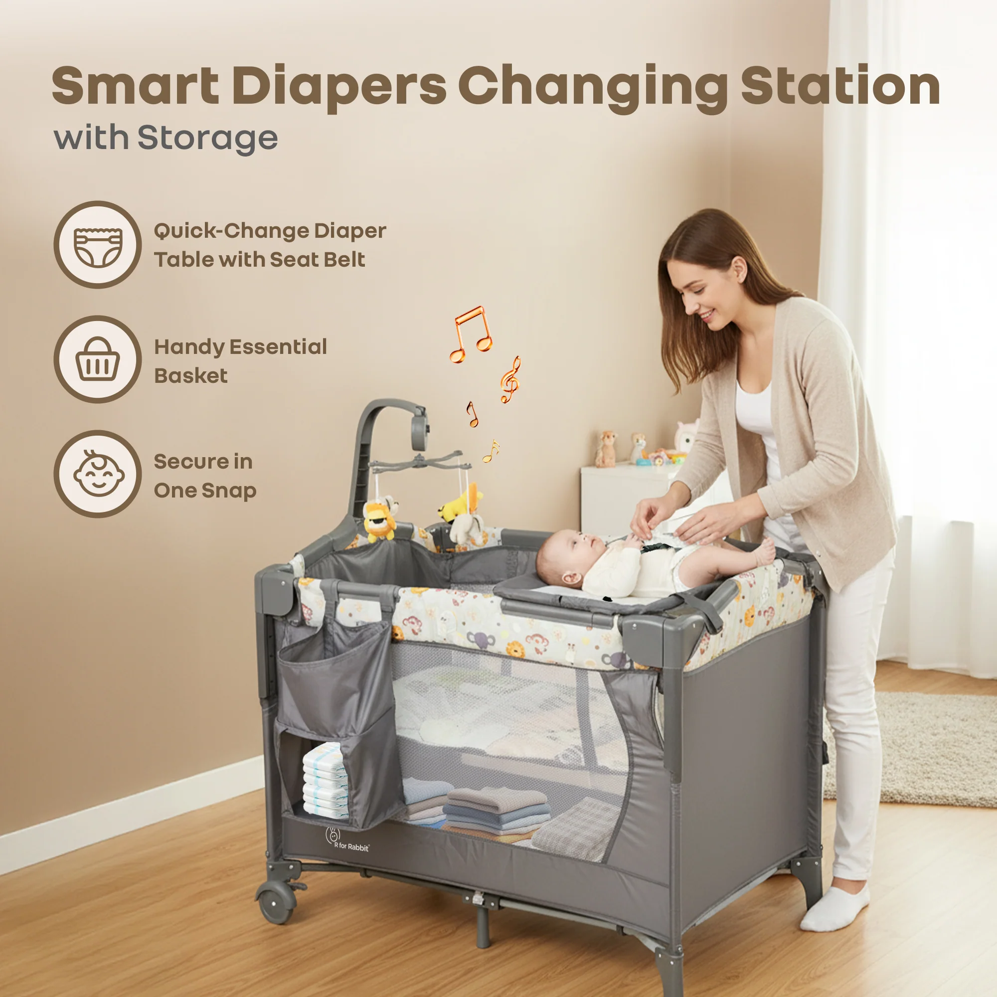Hide N Seek Multiplay Cot - Convertible Baby Cot with Diaper Changer, Playpen & Travel Bag - Black Multi - Image 4