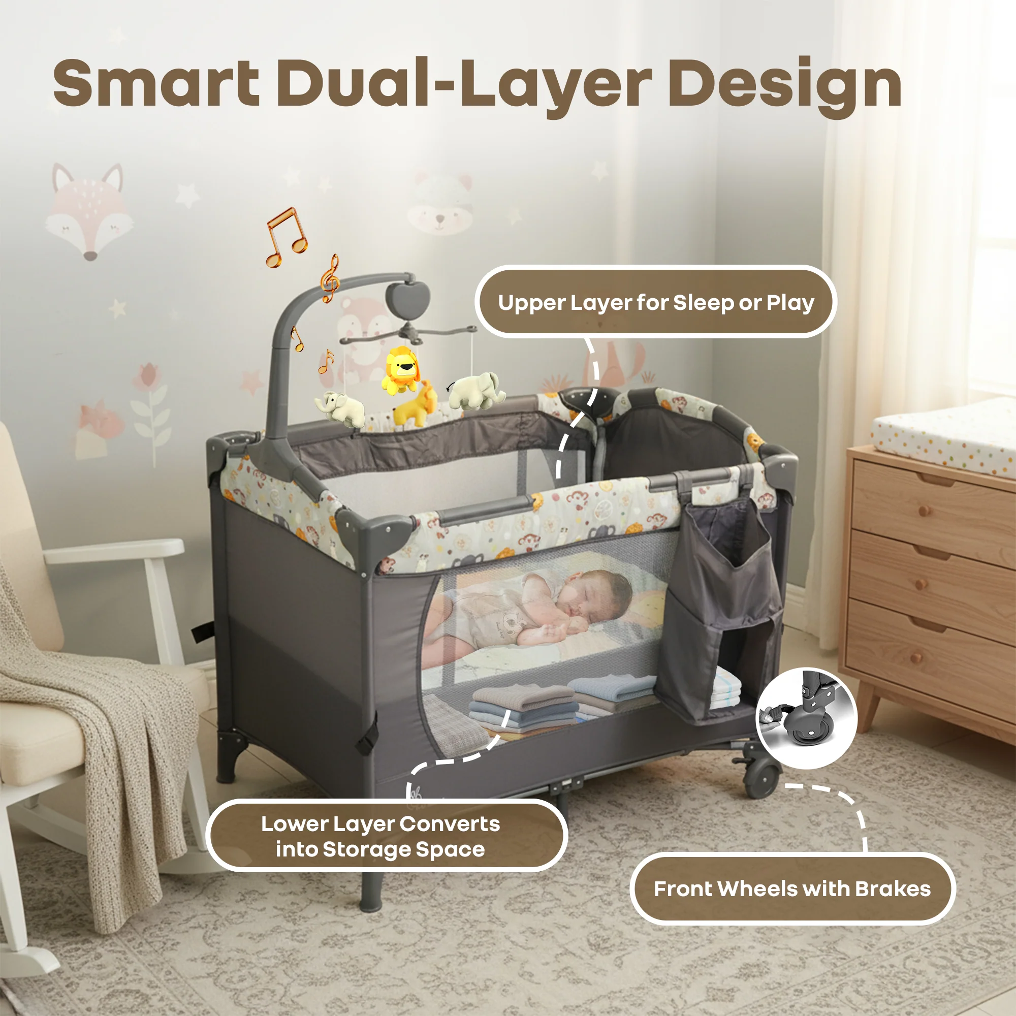 Hide N Seek Multiplay Cot - Convertible Baby Cot with Diaper Changer, Playpen & Travel Bag - Black Multi - Image 5
