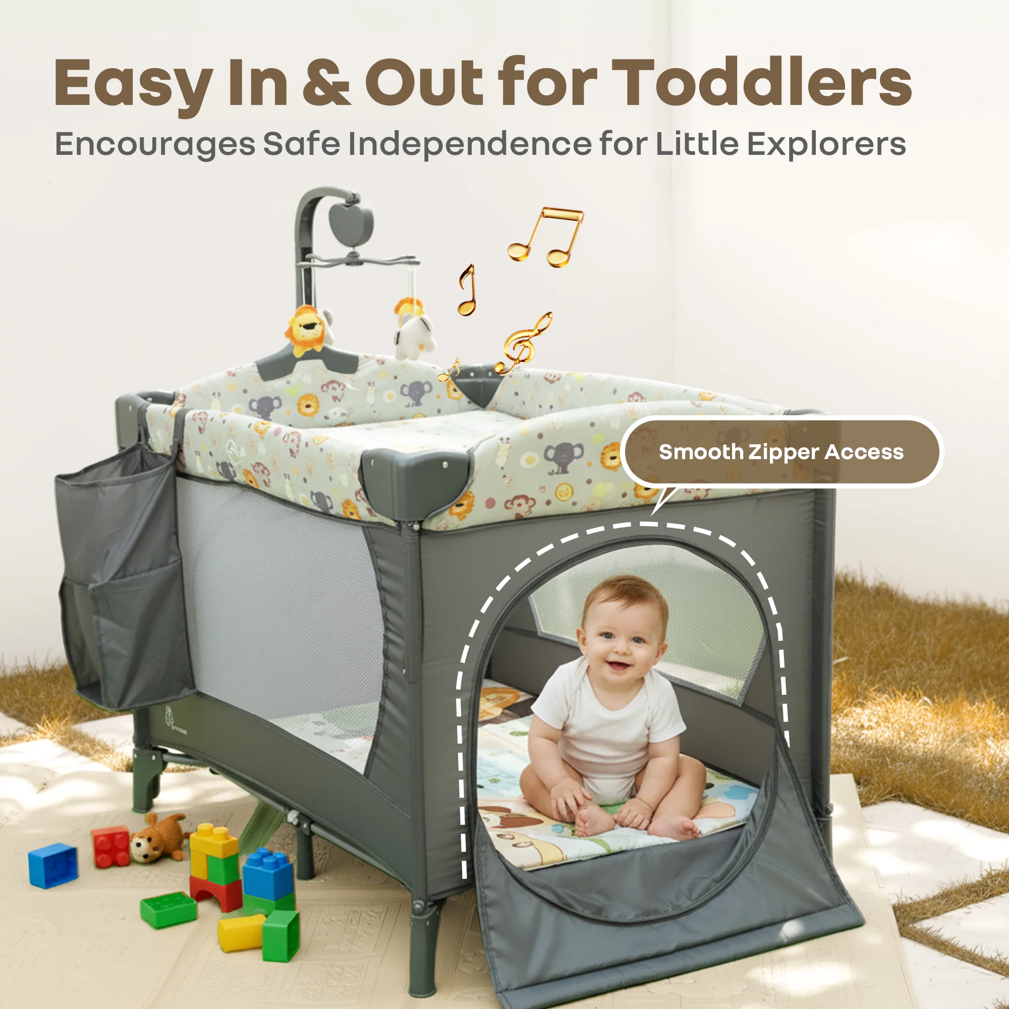Hide N Seek Multiplay Cot - Convertible Baby Cot with Diaper Changer, Playpen & Travel Bag - Black Multi - Image 7