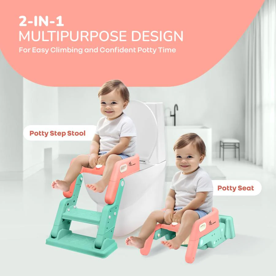 Hilltop Booster 2-In-1 Baby Potty Seat & Step Stool - Peach Green - Image 2
