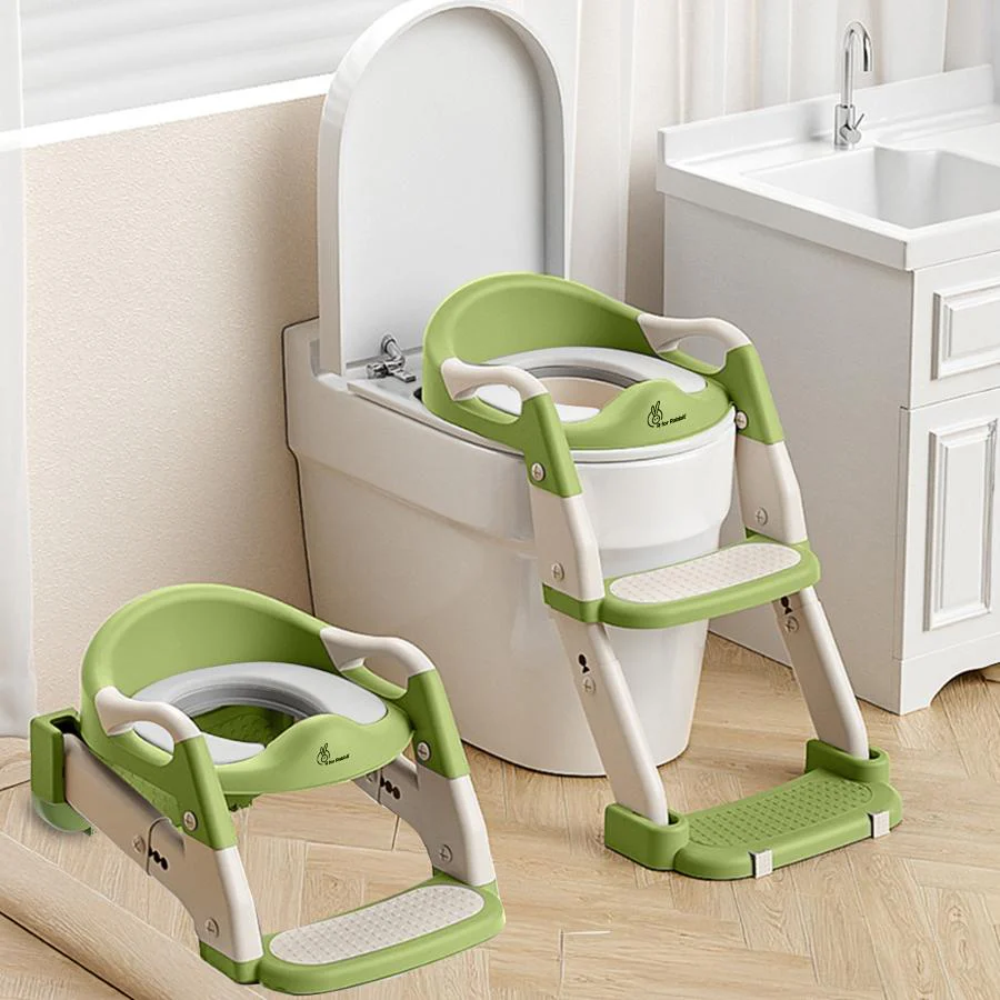 Hilltop Trainer 2-In-1 Step Stool And Potty Seat For Kids With Adjustable Height - Green White - Image 2