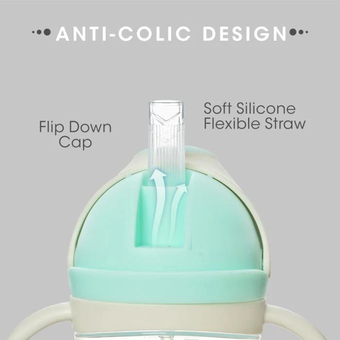 Hippo Straw Sipper Bottle For Babies 300ml - Green - Image 4