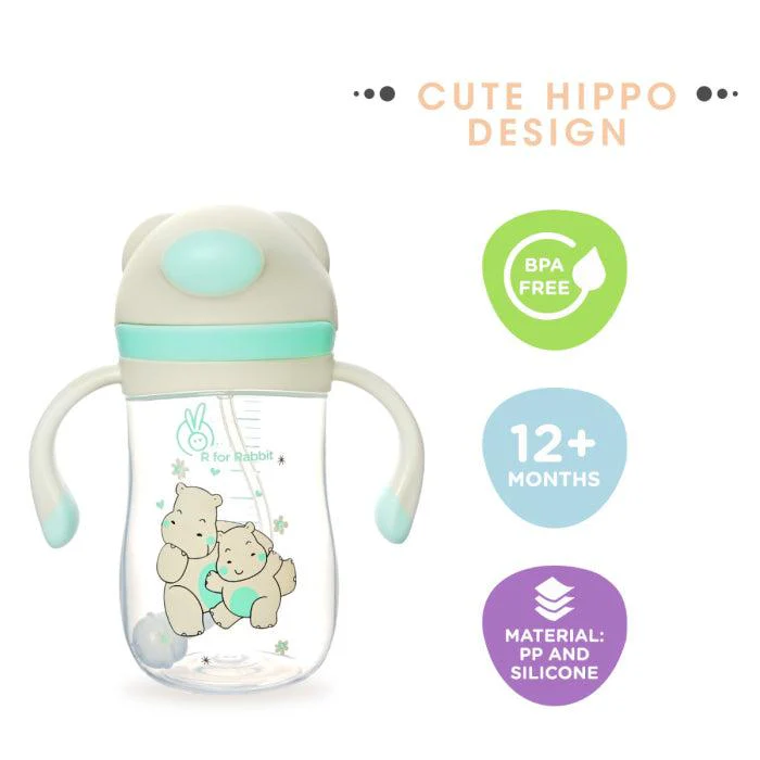 Hippo Straw Sipper Bottle For Babies 300ml - Green - Image 8