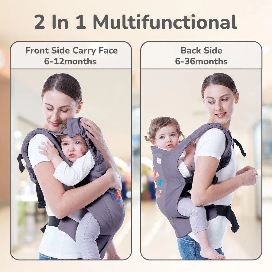 Hug Me Elite Baby Carrier Front & Back Carrier Position, Soft Linen Fabric, Wide Strap With Cap & Mobile Pocket - Dark Grey - Image 3