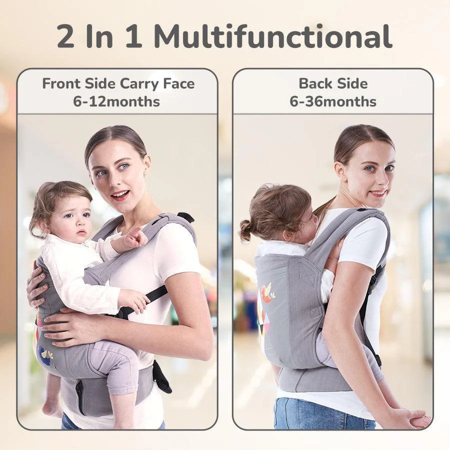 Hug Me Elite Baby Carrier Front & Back Carrier Position, Soft Linen Fabric, Wide Strap With Cap & Mobile Pocket - Grey - Image 3