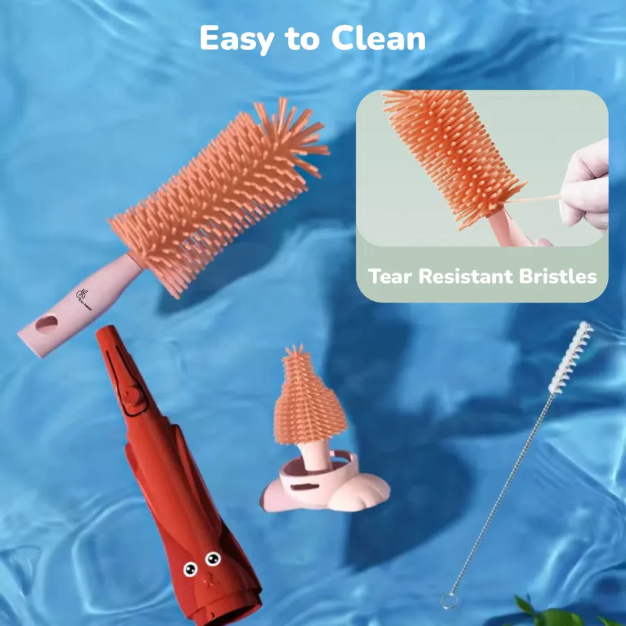 Hygo Care Bunny Baby Feeding Bottle Cleaner 3-in-1 Multipurpose Brush Set - Red - Image 6