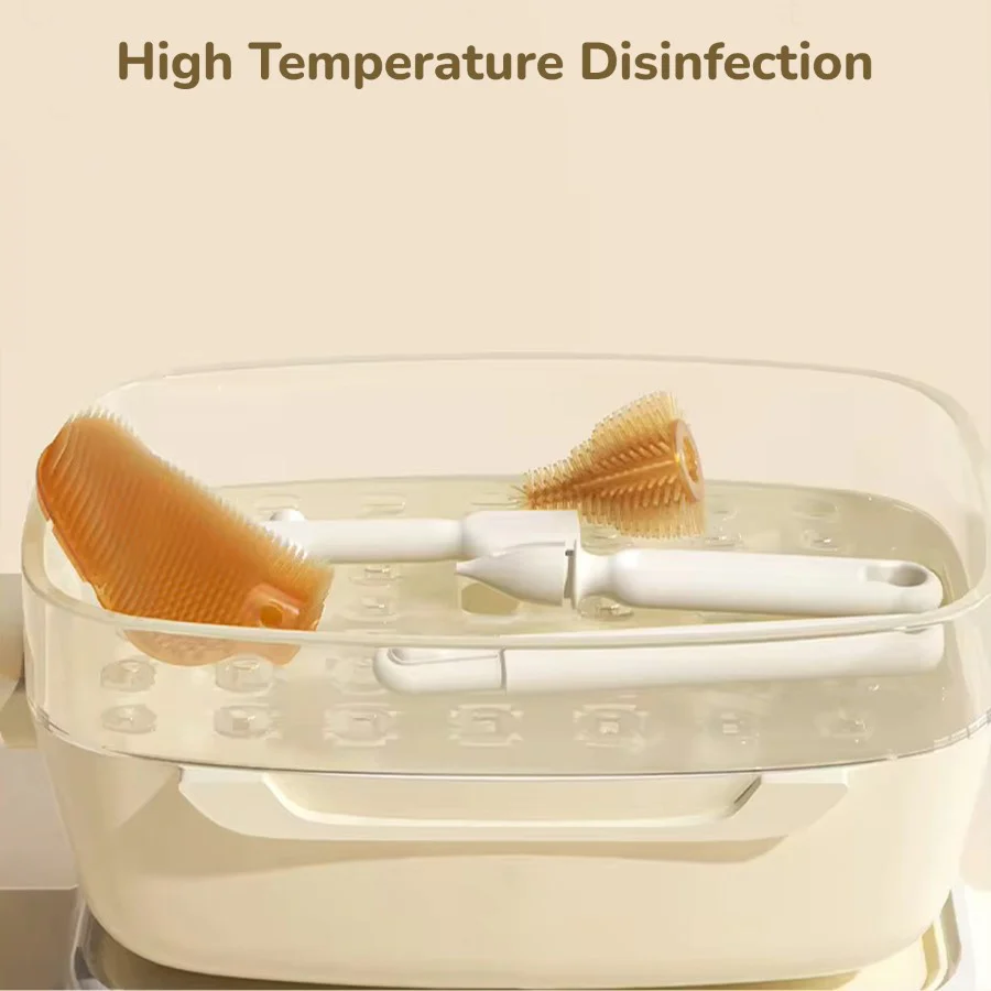 Hygo Care Jumbo Baby Bottle Cleaner Brush Set With Storage Box Removable Draining Tray, Drying Rack - Beige - Image 8