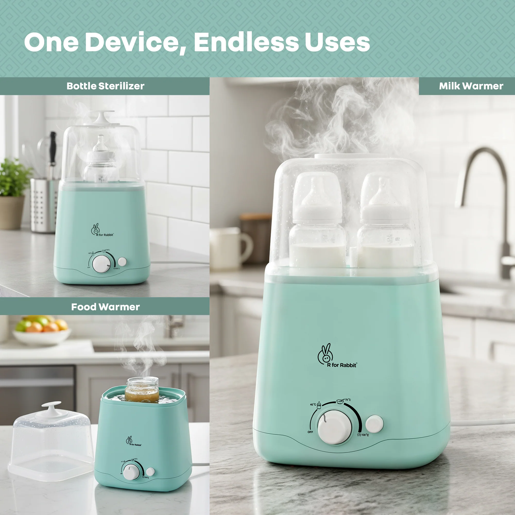 Hygo Smart 3-in-1 Bottle Warmer for Milk, Food & Bottle Sterilization - Sea Green - Image 2
