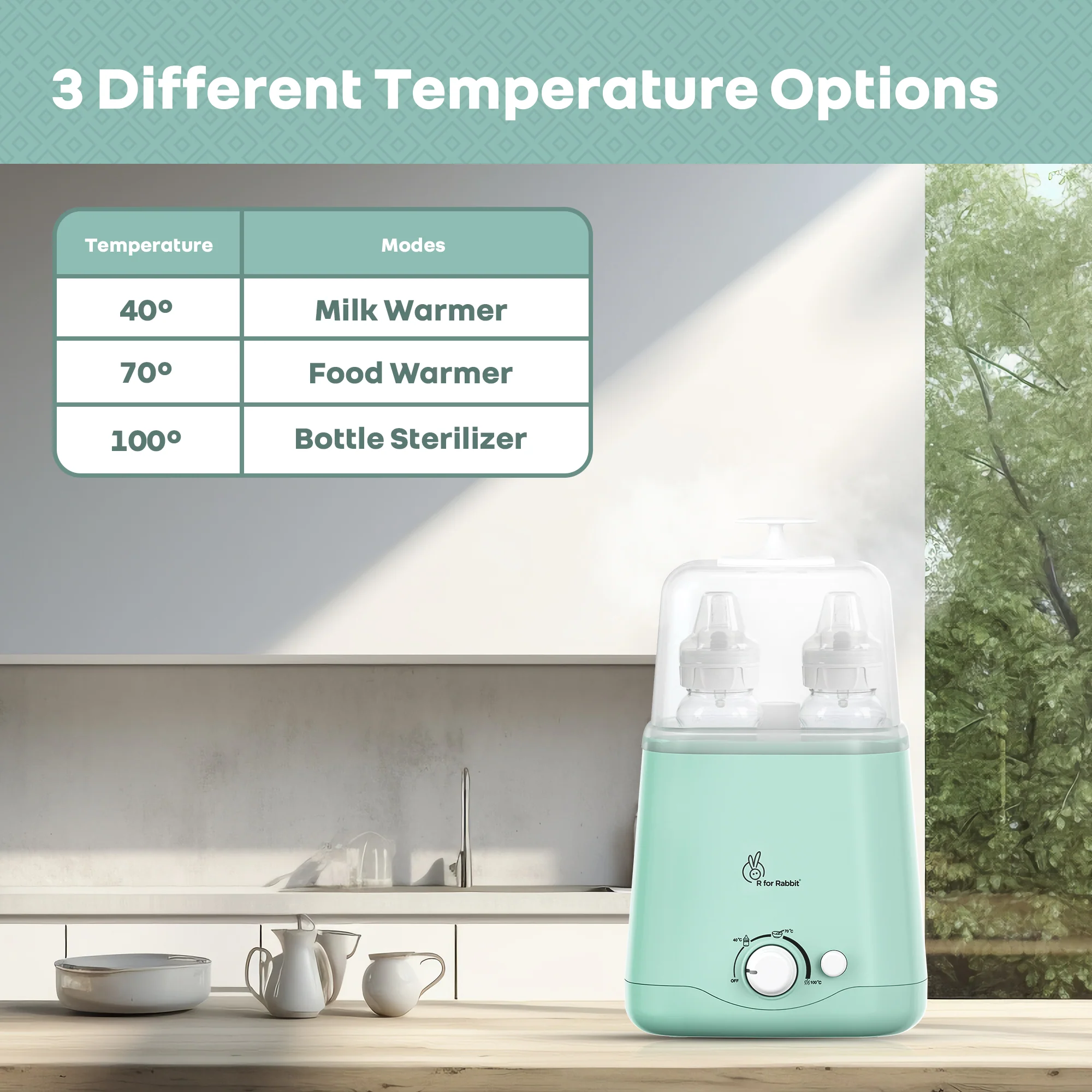 Hygo Smart 3-in-1 Bottle Warmer for Milk, Food & Bottle Sterilization - Sea Green - Image 3