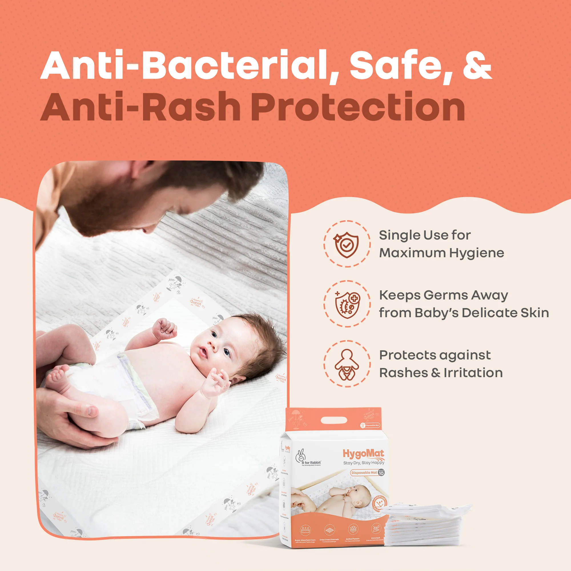 HygoMat – Soft, Anti-Bacterial & Leak-Proof Disposable Hygiene Mat for Babies - White Bunny Pack of 3 - Image 4