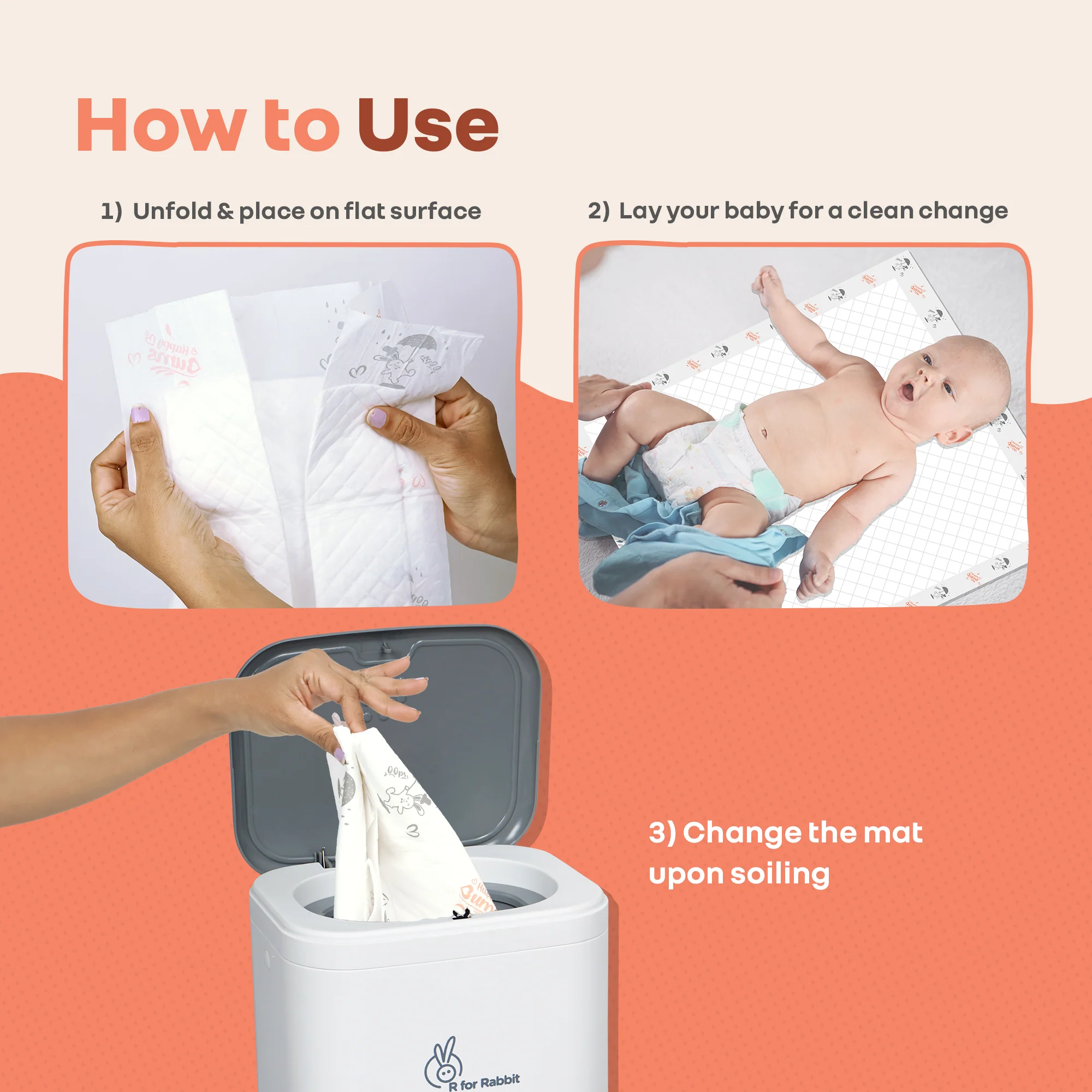 HygoMat – Soft, Anti-Bacterial & Leak-Proof Disposable Hygiene Mat for Babies - White Bunny Pack of 3 - Image 5