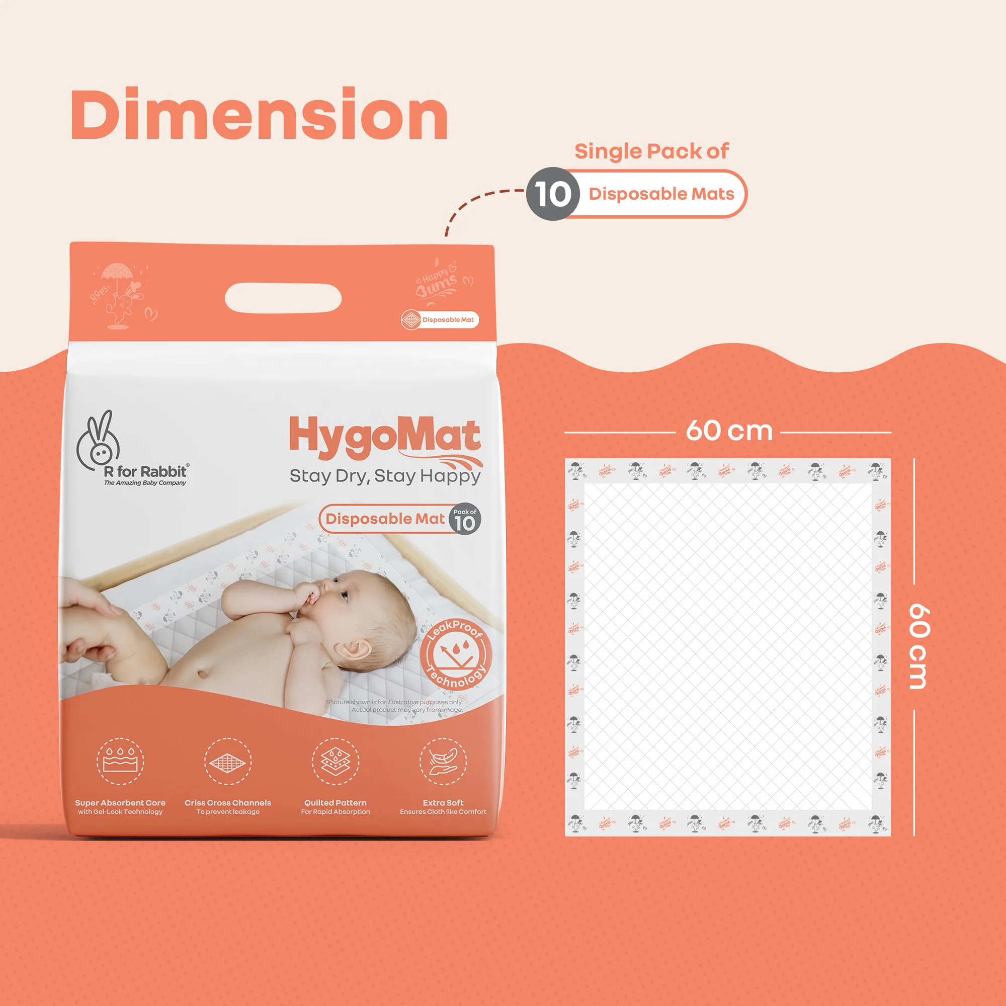 HygoMat – Soft, Anti-Bacterial & Leak-Proof Disposable Hygiene Mat for Babies - White Bunny Pack of 3 - Image 8