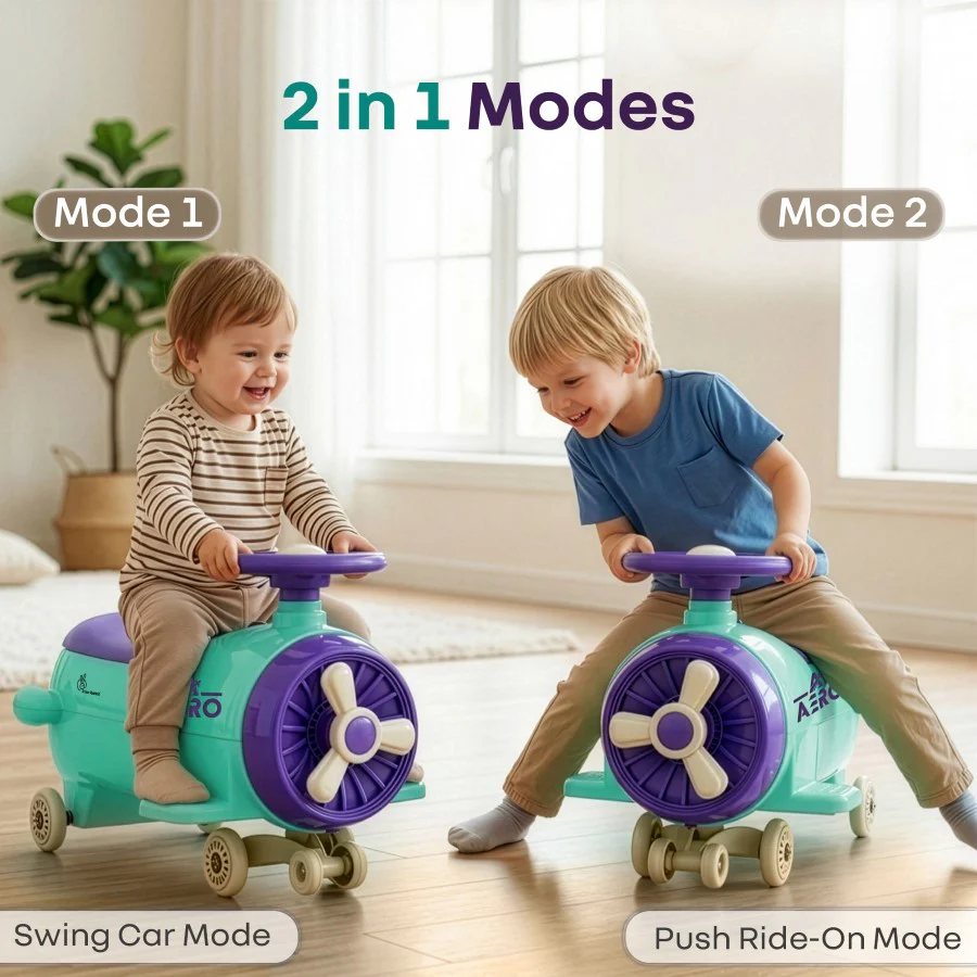 R for Rabbit Iya Iya Aero Ace 2-in-1 Swing Car Ride On for Kids with Toy Storage, Smooth Wheels & ABEC 7 Bearing - Green Purple - Image 2
