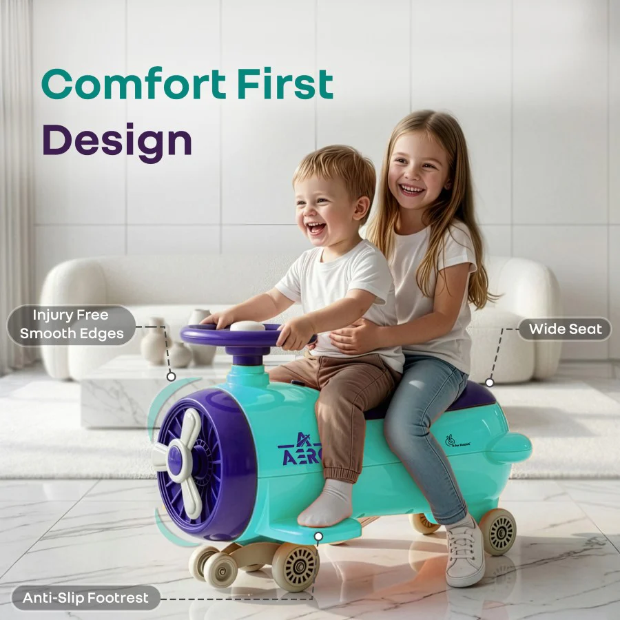 R for Rabbit Iya Iya Aero Ace 2-in-1 Swing Car Ride On for Kids with Toy Storage, Smooth Wheels & ABEC 7 Bearing - Green Purple - Image 5