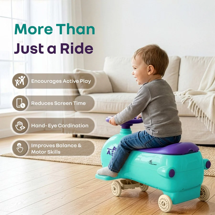 R for Rabbit Iya Iya Aero Ace 2-in-1 Swing Car Ride On for Kids with Toy Storage, Smooth Wheels & ABEC 7 Bearing - Green Purple - Image 6