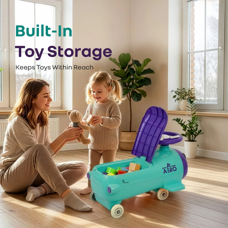 R for Rabbit Iya Iya Aero Ace 2-in-1 Swing Car Ride On for Kids with Toy Storage, Smooth Wheels & ABEC 7 Bearing - Green Purple - Image 7