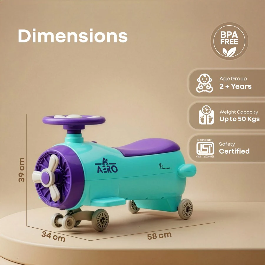 R for Rabbit Iya Iya Aero Ace 2-in-1 Swing Car Ride On for Kids with Toy Storage, Smooth Wheels & ABEC 7 Bearing - Green Purple - Image 8