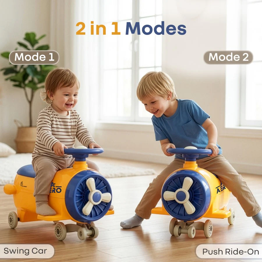 R for Rabbit Iya Iya Aero Ace 2-in-1 Swing Car Ride On for Kids with Toy Storage, Smooth Wheels & ABEC 7 Bearing - Orange Blue - Image 2