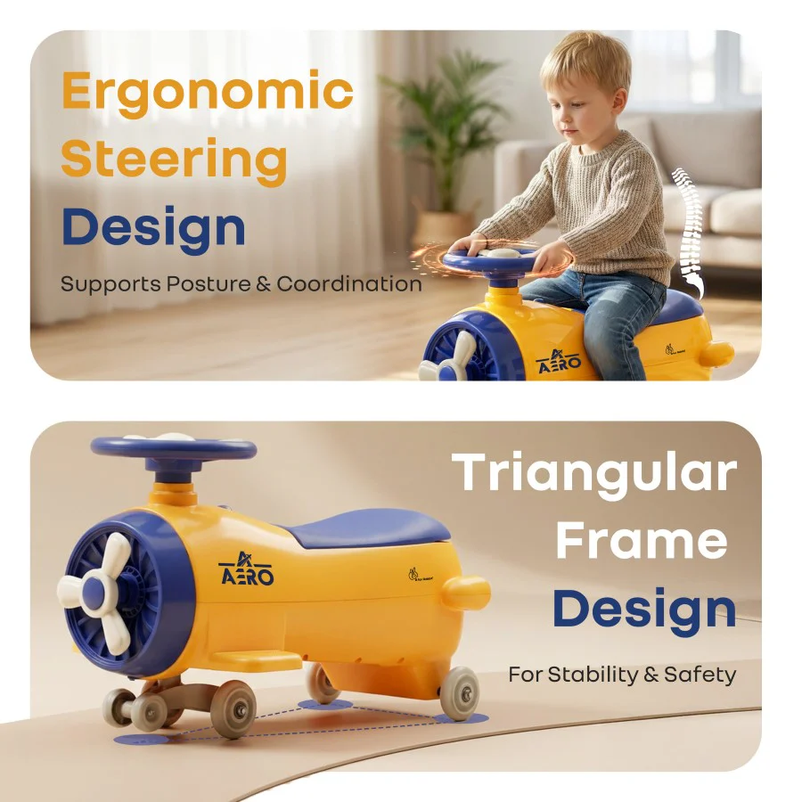 R for Rabbit Iya Iya Aero Ace 2-in-1 Swing Car Ride On for Kids with Toy Storage, Smooth Wheels & ABEC 7 Bearing - Orange Blue - Image 3