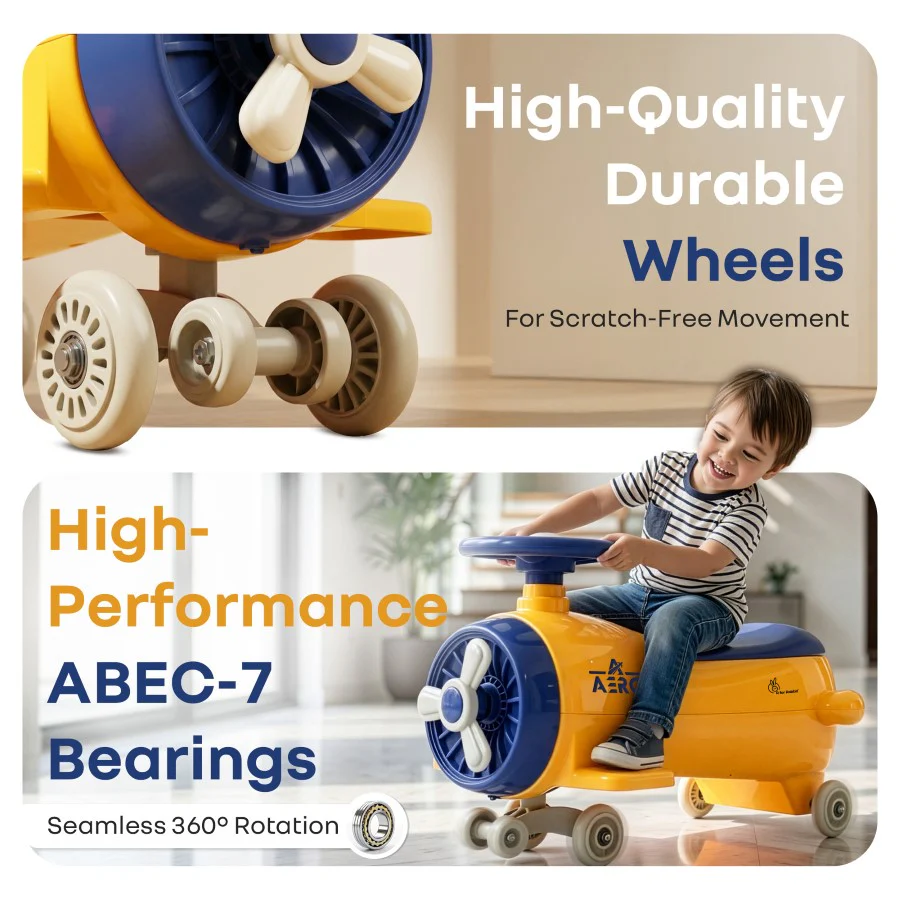 R for Rabbit Iya Iya Aero Ace 2-in-1 Swing Car Ride On for Kids with Toy Storage, Smooth Wheels & ABEC 7 Bearing - Orange Blue - Image 4