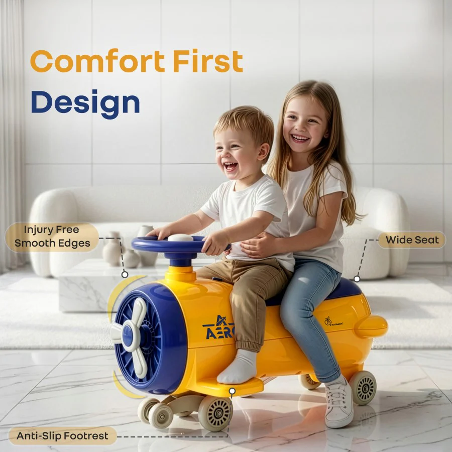 R for Rabbit Iya Iya Aero Ace 2-in-1 Swing Car Ride On for Kids with Toy Storage, Smooth Wheels & ABEC 7 Bearing - Orange Blue - Image 5