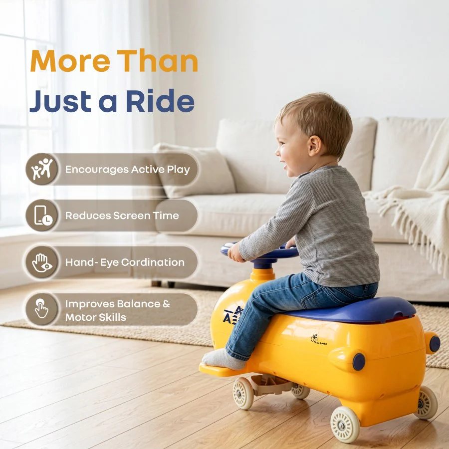 R for Rabbit Iya Iya Aero Ace 2-in-1 Swing Car Ride On for Kids with Toy Storage, Smooth Wheels & ABEC 7 Bearing - Orange Blue - Image 6