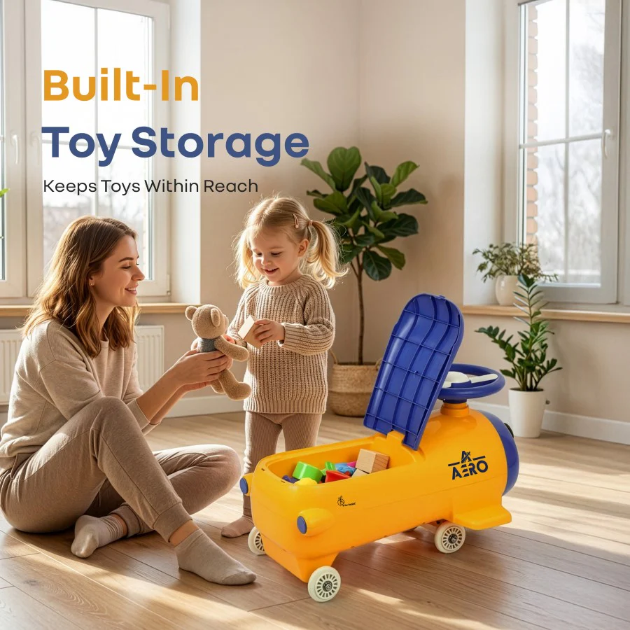 R for Rabbit Iya Iya Aero Ace 2-in-1 Swing Car Ride On for Kids with Toy Storage, Smooth Wheels & ABEC 7 Bearing - Orange Blue - Image 7