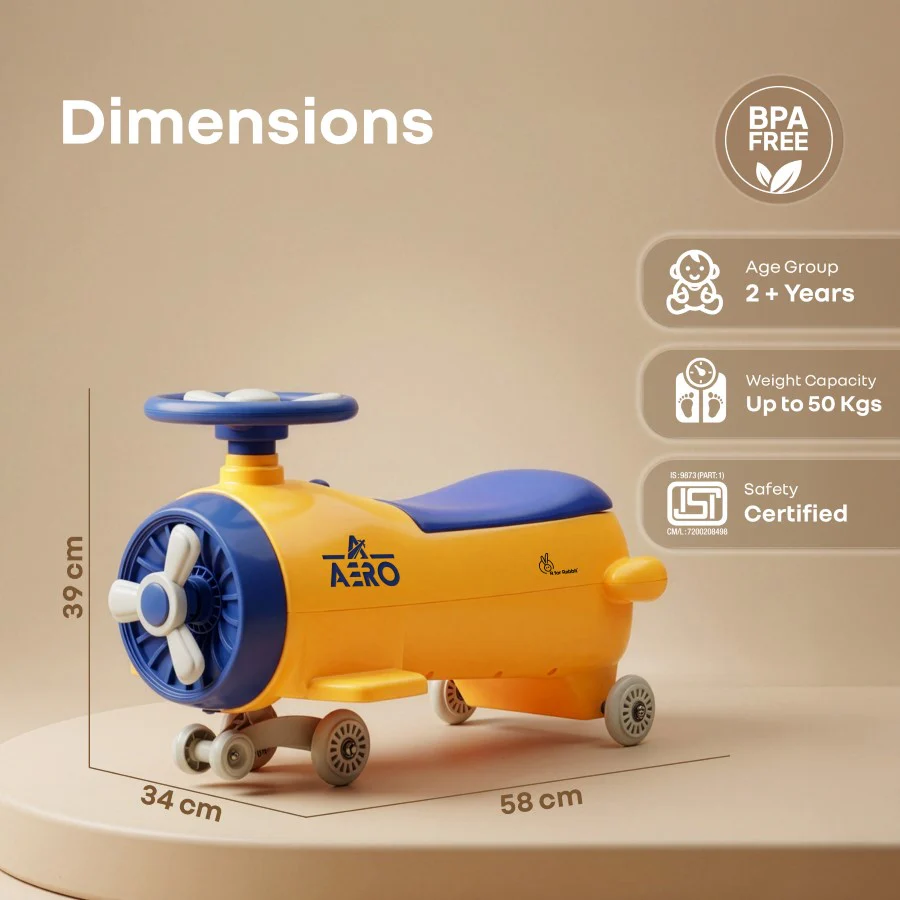 R for Rabbit Iya Iya Aero Ace 2-in-1 Swing Car Ride On for Kids with Toy Storage, Smooth Wheels & ABEC 7 Bearing - Orange Blue - Image 8