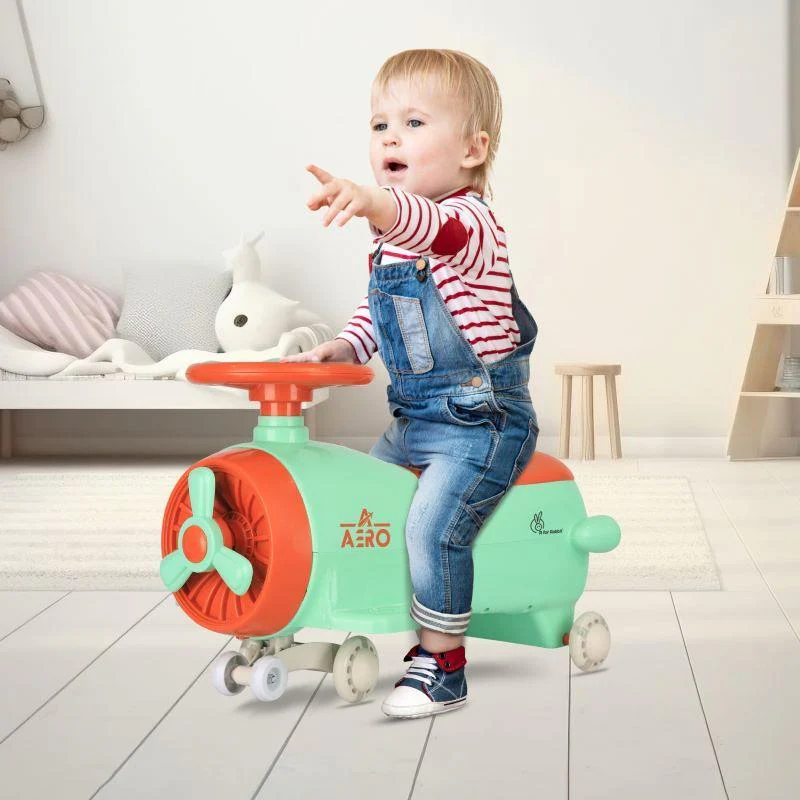 Iya Iya Aero Swing Car for kids 2 in 1 Ride On With ABEC 7 Bearing - Green Orange - Image 6