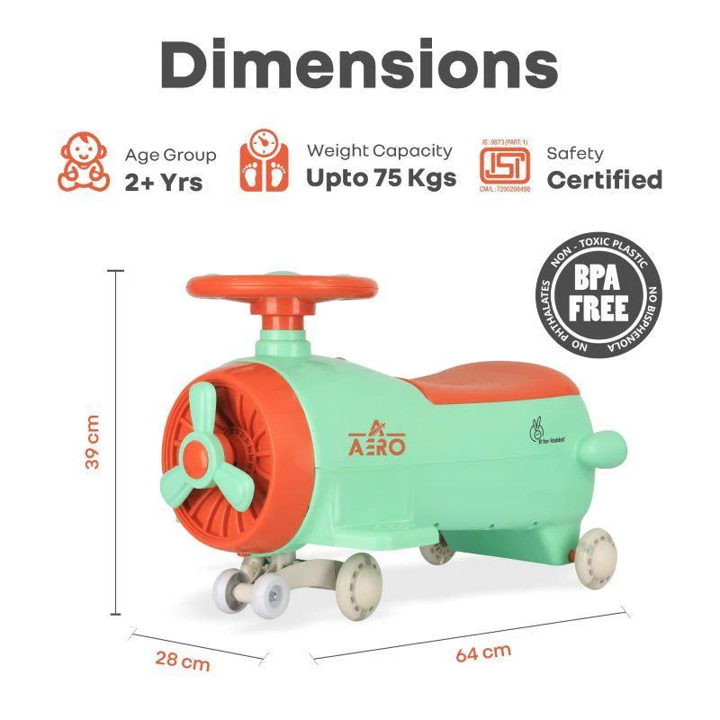 Iya Iya Aero Swing Car for kids 2 in 1 Ride On With ABEC 7 Bearing - Green Orange - Image 8