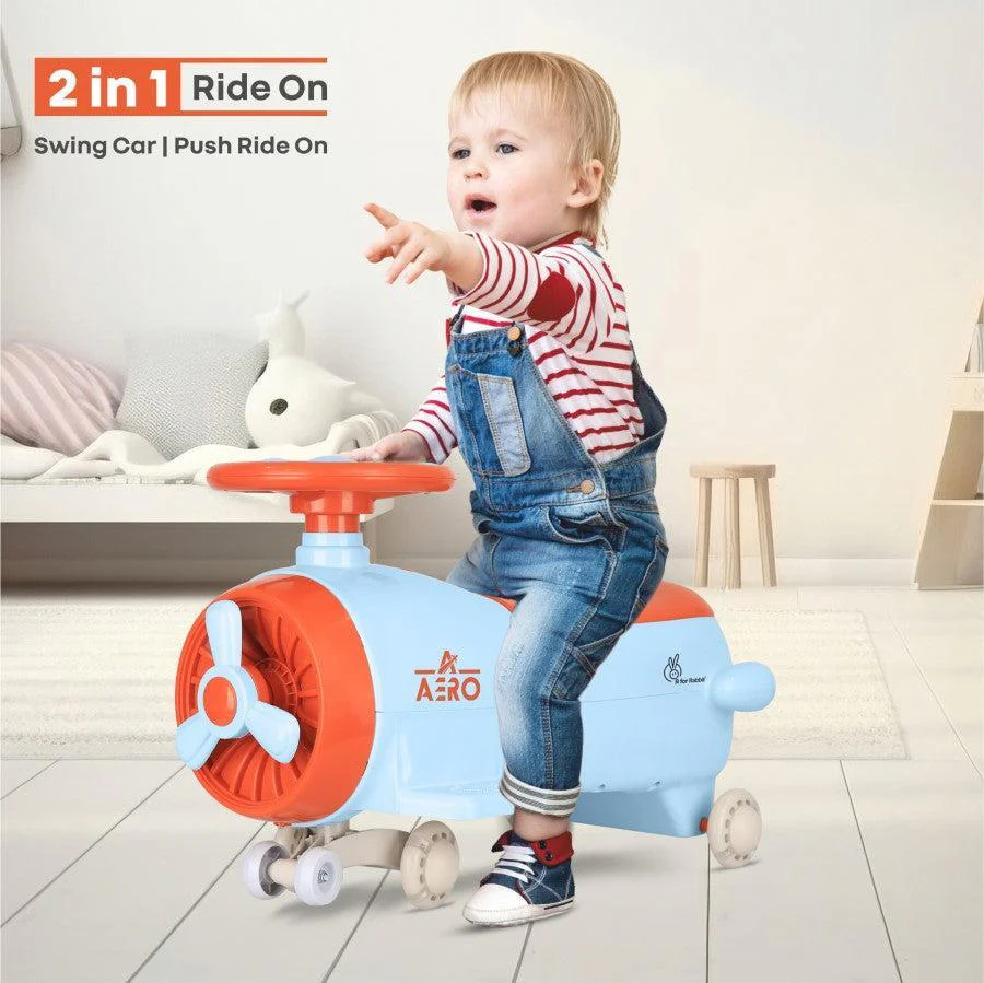 Iya Iya Aero Swing Car for kids 2 in 1 Ride On With ABEC 7 Bearing - Blue Orange - Image 3
