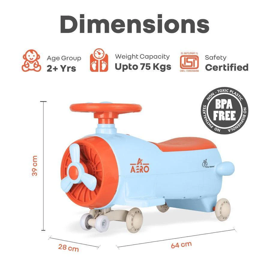 Iya Iya Aero Swing Car for kids 2 in 1 Ride On With ABEC 7 Bearing - Blue Orange - Image 7