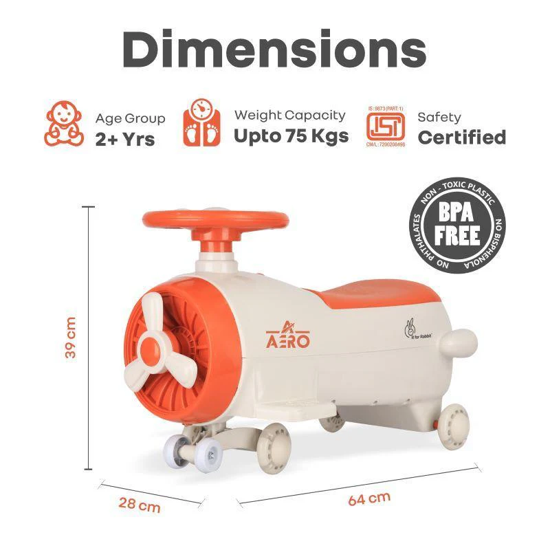 Iya Iya Aero Swing Car for kids 2 in 1 Ride On With ABEC 7 Bearing - Cream Orange - Image 8
