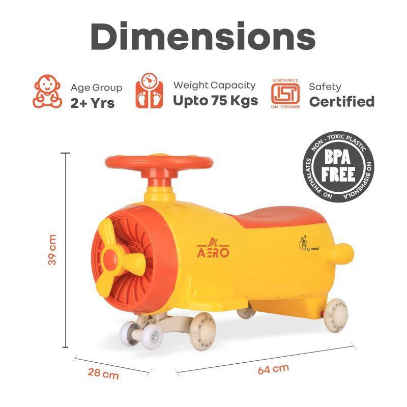 Iya Iya Aero Swing Car for kids 2 in 1 Ride On With ABEC 7 Bearing - Yellow Orange - Image 7