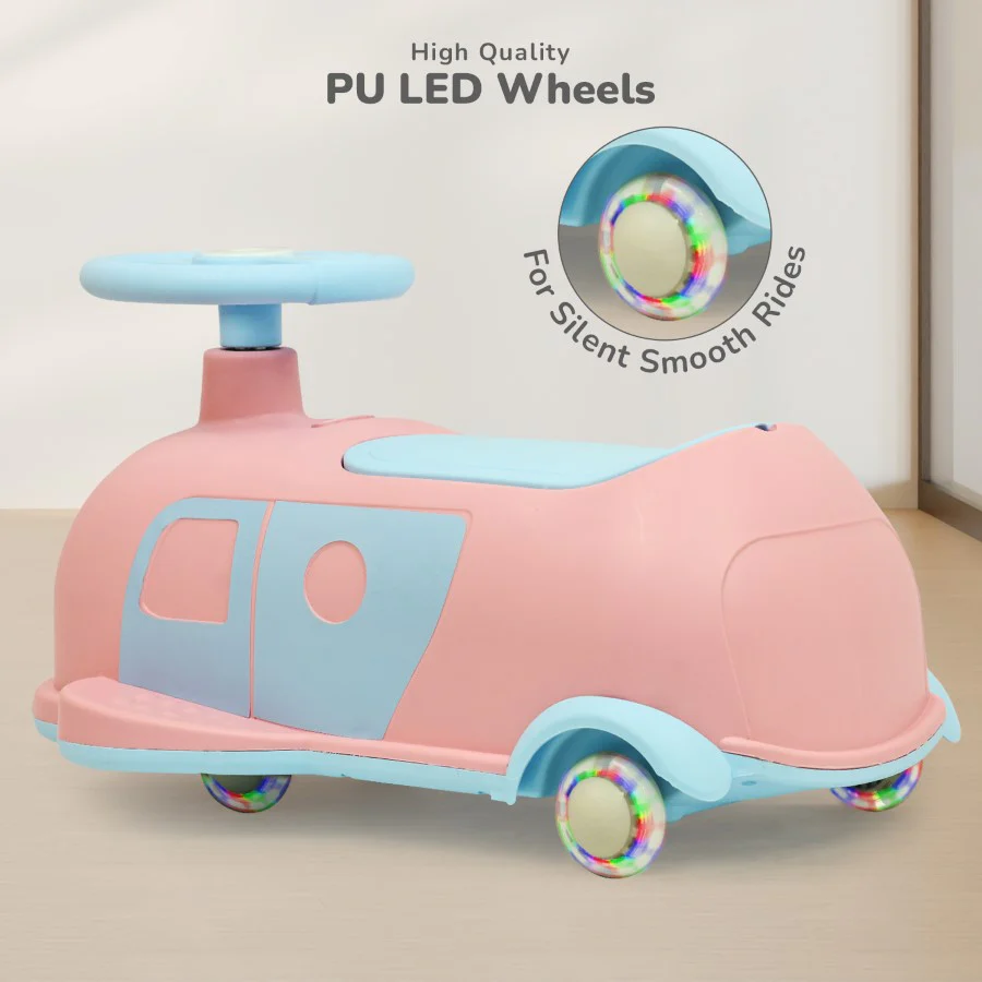 Iya Iya Caravan Swing car – 3-in-1 Multipurpose Ride-On with PU LED Wheels - Pink Blue - Image 4