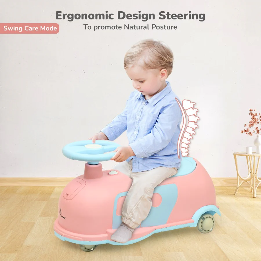 Iya Iya Caravan Swing car – 3-in-1 Multipurpose Ride-On with PU LED Wheels - Pink Blue - Image 6