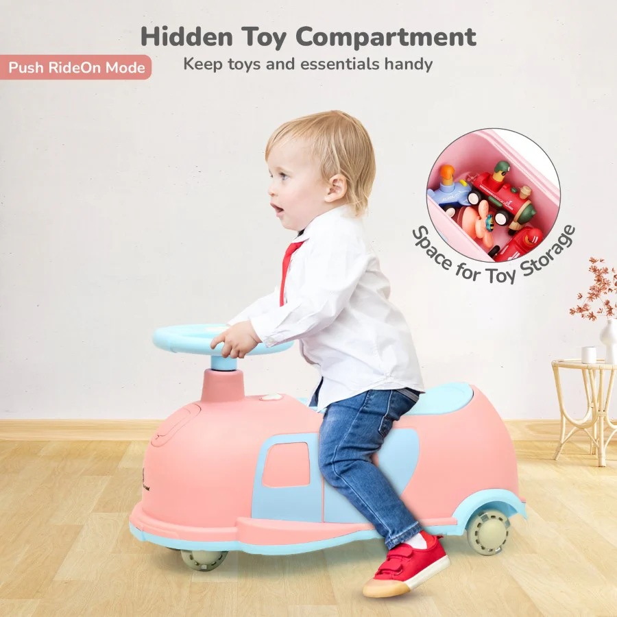 Iya Iya Caravan Swing car – 3-in-1 Multipurpose Ride-On with PU LED Wheels - Pink Blue - Image 7