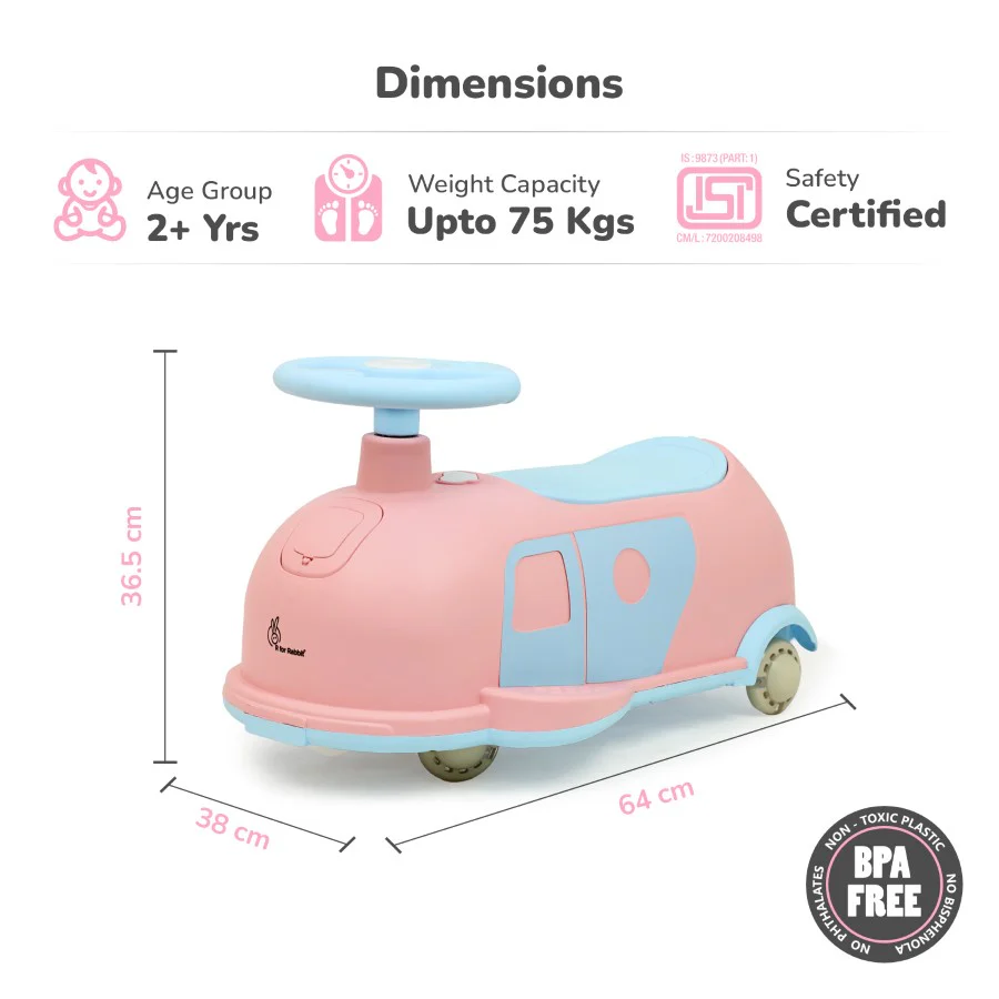 Iya Iya Caravan Swing car – 3-in-1 Multipurpose Ride-On with PU LED Wheels - Pink Blue - Image 9