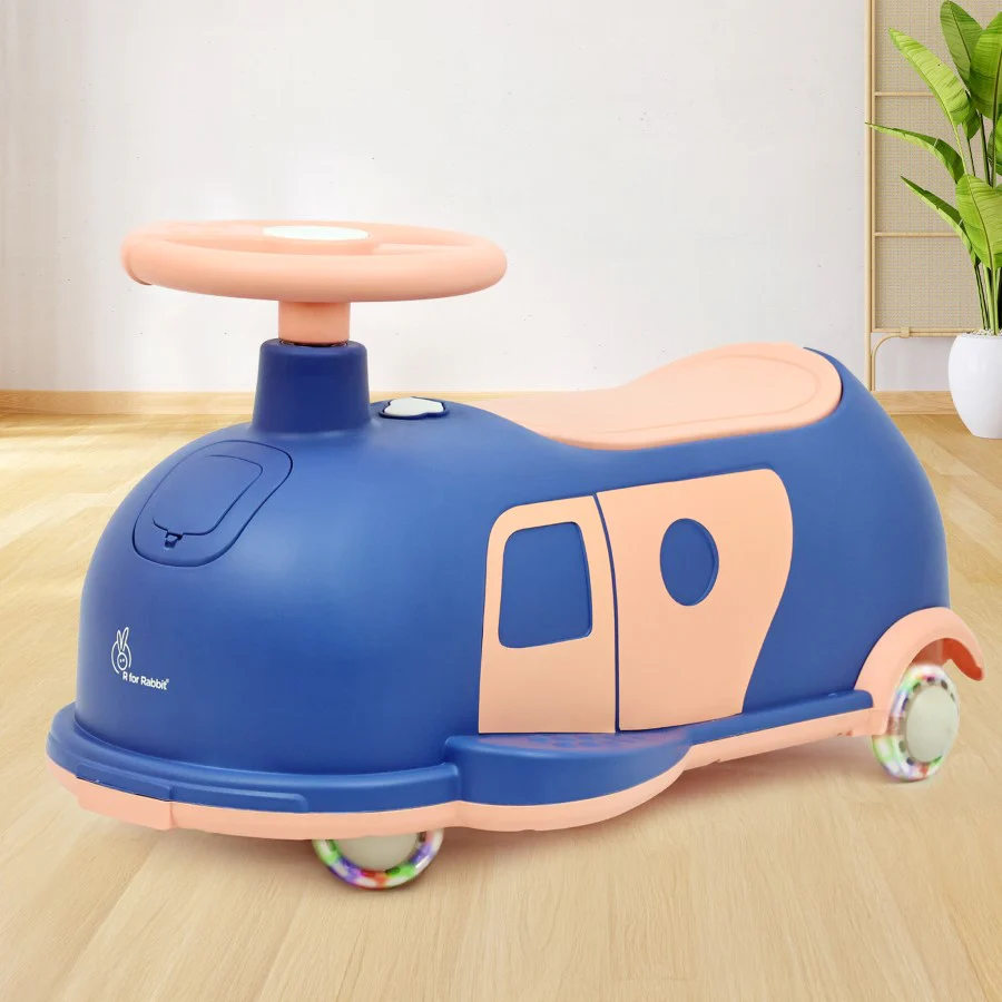 Iya Iya Caravan Swing car – 3-in-1 Multipurpose Ride-On with PU LED Wheels - Blue Peach - Image 2