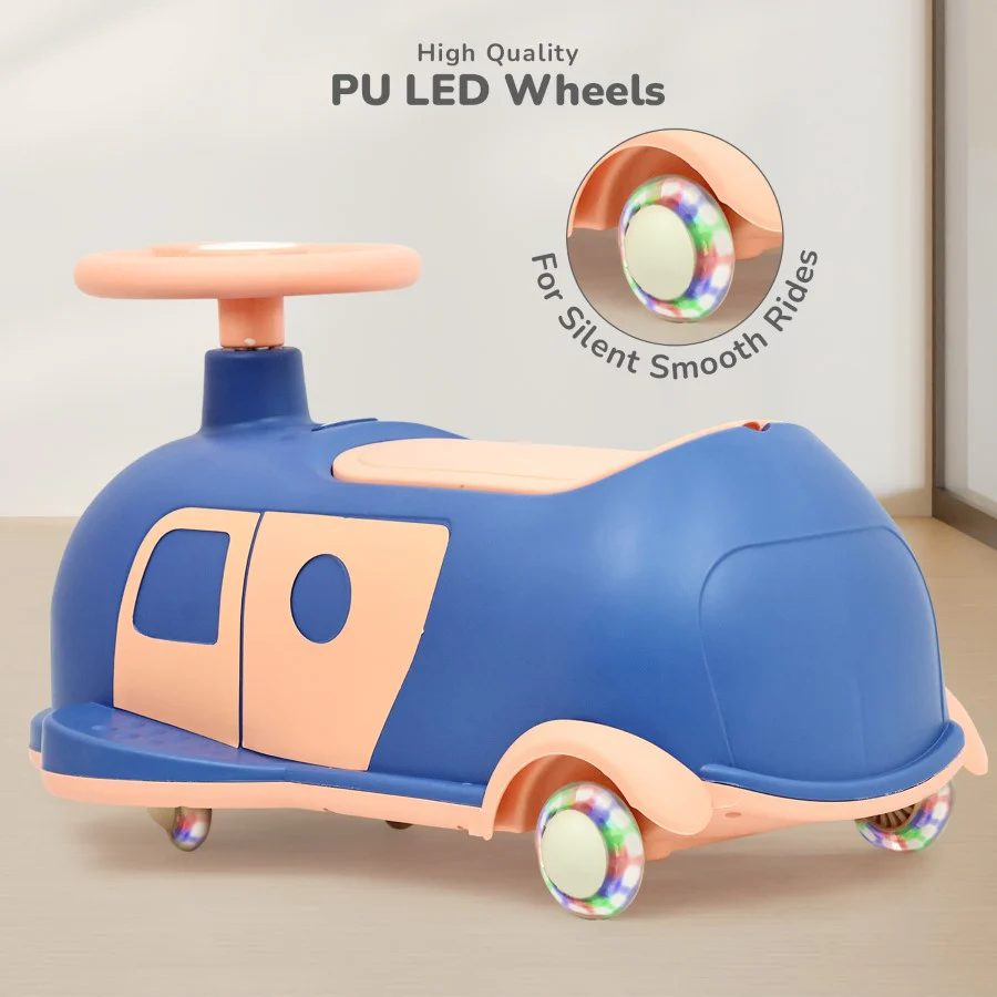 Iya Iya Caravan Swing car – 3-in-1 Multipurpose Ride-On with PU LED Wheels - Blue Peach - Image 4