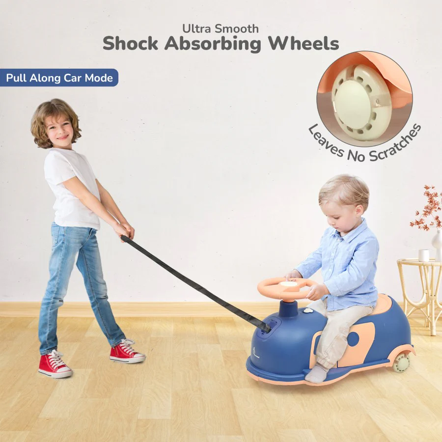 Iya Iya Caravan Swing car – 3-in-1 Multipurpose Ride-On with PU LED Wheels - Blue Peach - Image 5