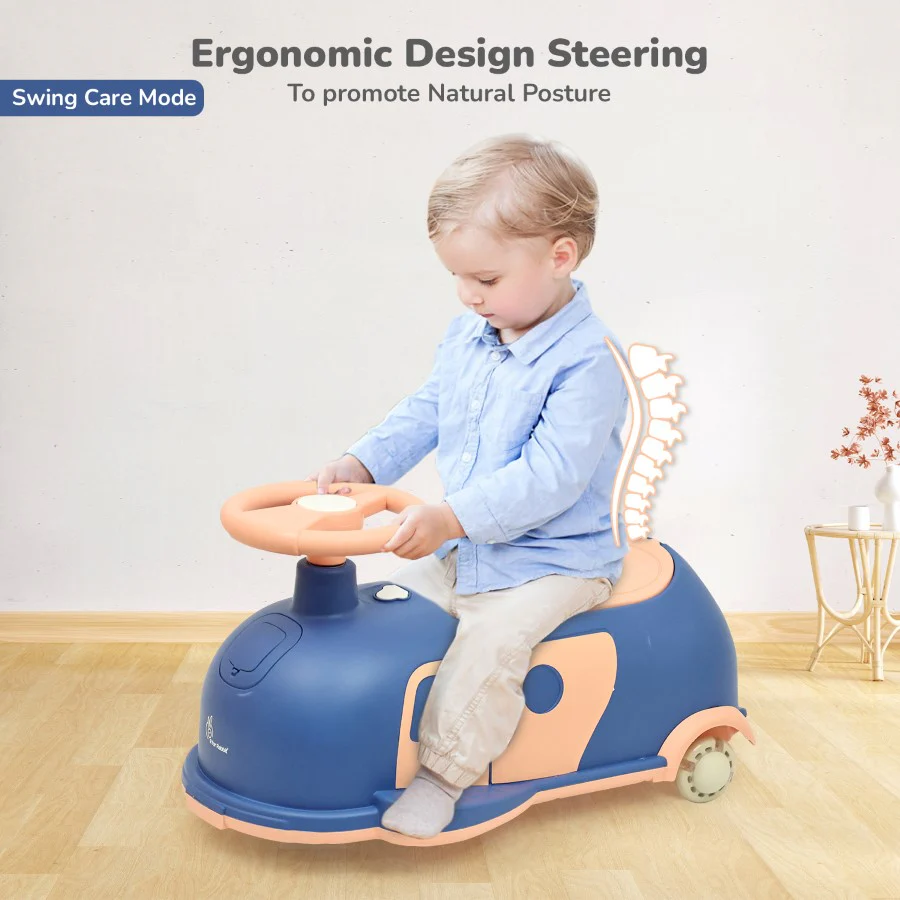 Iya Iya Caravan Swing car – 3-in-1 Multipurpose Ride-On with PU LED Wheels - Blue Peach - Image 6