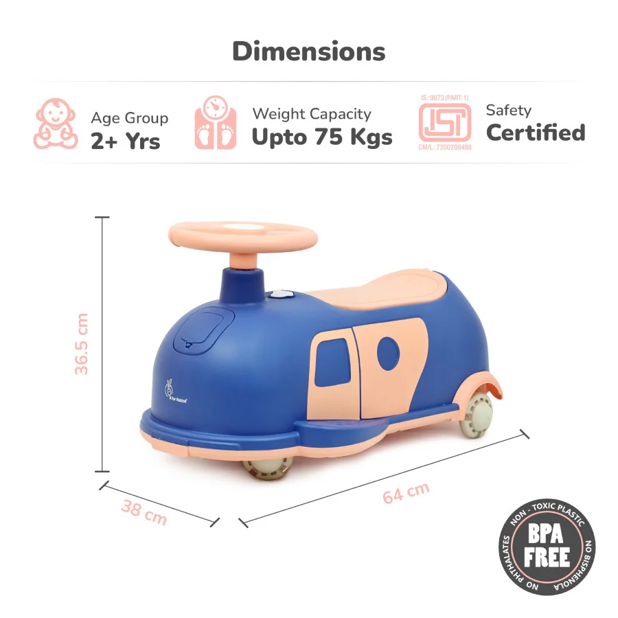 Iya Iya Caravan Swing car – 3-in-1 Multipurpose Ride-On with PU LED Wheels - Blue Peach - Image 9