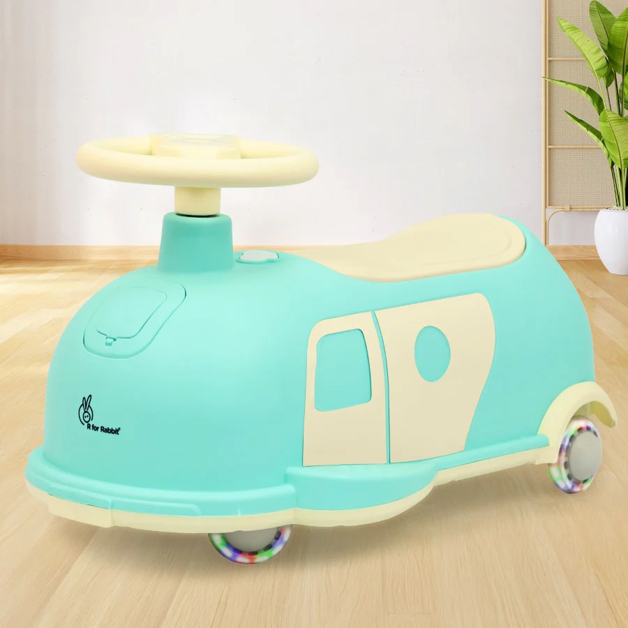 Iya Iya Caravan Swing car – 3-in-1 Multipurpose Ride-On with PU LED Wheels - Green Beige - Image 2