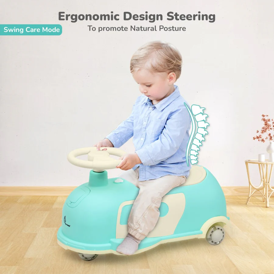 Iya Iya Caravan Swing car – 3-in-1 Multipurpose Ride-On with PU LED Wheels - Green Beige - Image 6