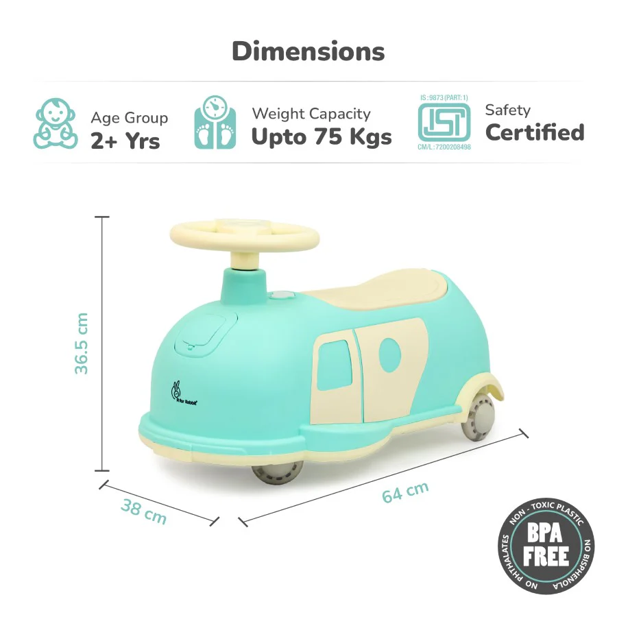 Iya Iya Caravan Swing car – 3-in-1 Multipurpose Ride-On with PU LED Wheels - Green Beige - Image 9