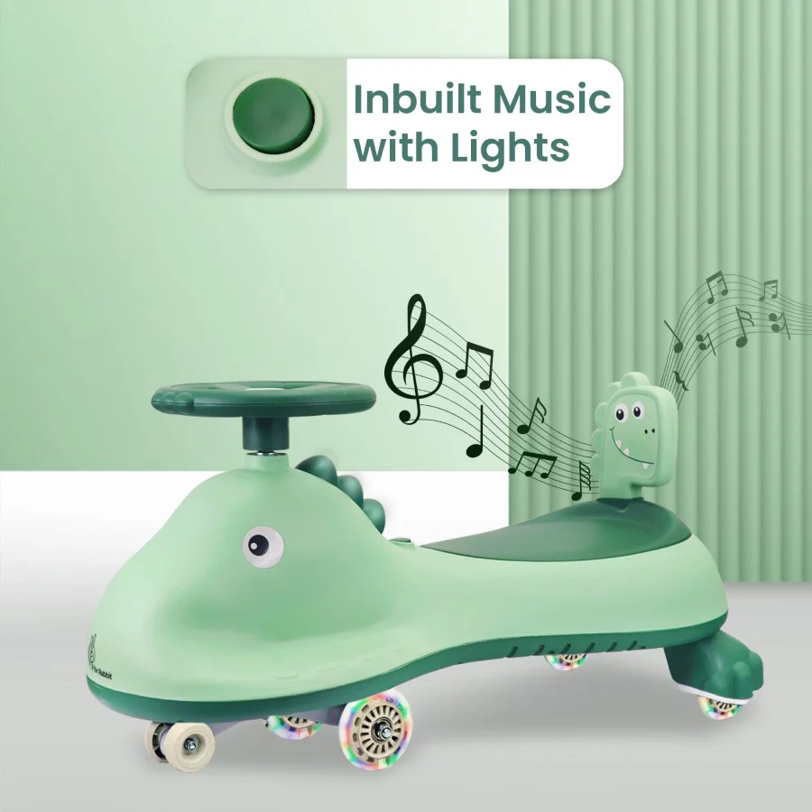 Iya Iya Dino Swing Car For Kids - Inbuilt Music With Light, PU LED Wheels, ABEC 7 Bearing, Up to 100 Kgs Capacity - Sea Green - Image 3