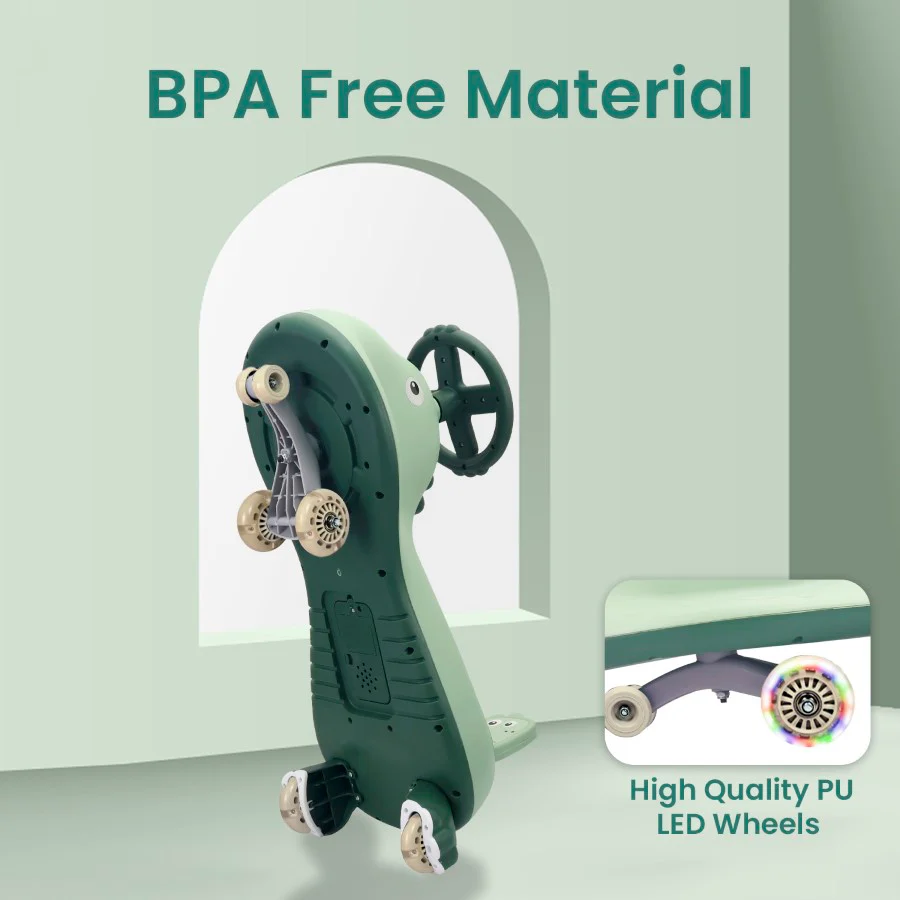 Iya Iya Dino Swing Car For Kids - Inbuilt Music With Light, PU LED Wheels, ABEC 7 Bearing, Up to 100 Kgs Capacity - Sea Green - Image 4
